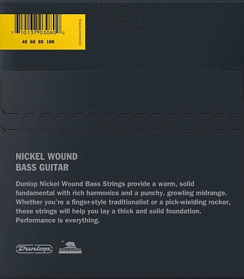 струны dunlop для бас-гитары никелированные dbn40100