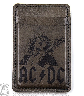 кардхолдер с гравировкой ac/dc (серый, ручная работа)