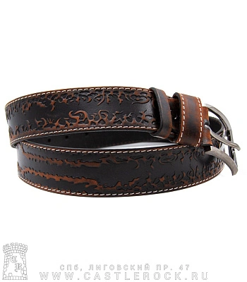 ремень кожаный узор 3 (пламя, коричневый)