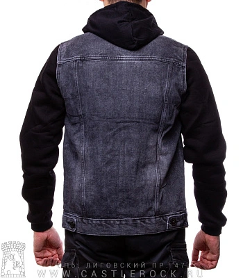 куртка джинсовая серая с капюшоном (рукава футер) 7087#