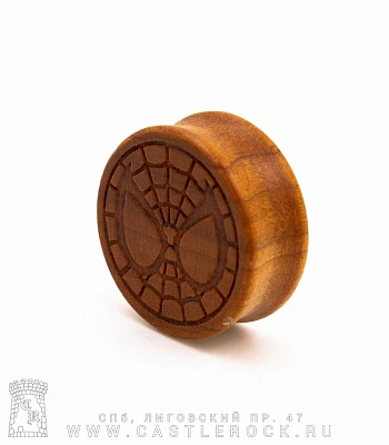 Плаг Дерево с Гравировкой Spiderman Человек Паук 28 мм