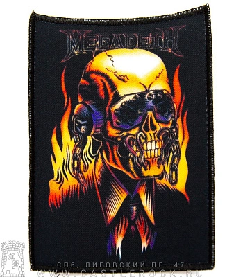 нашивка megadeth vic rattlehead (в огне)