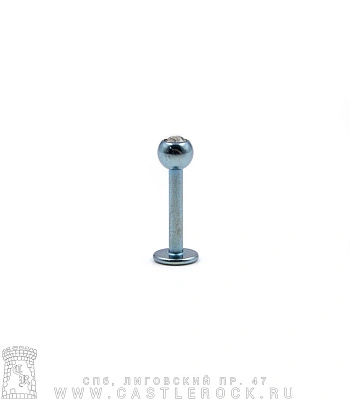 Лабрет Сталь Голубой с Шариком со Стразом (прозрачным) 1,6 х 10 х 4