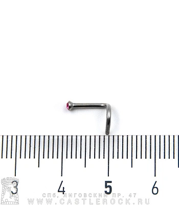 Крючок для носа Сталь со Стразом (розовым) 1 х 6-8 х 2