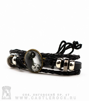 фенечка кожаная кабошон коты инь-ян (ч/б, пушистые, черная)