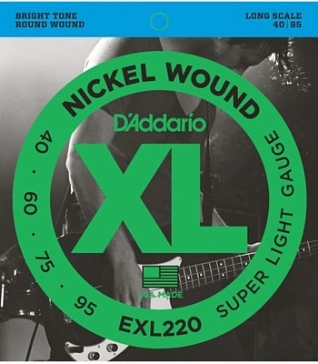 струны d'addario никелированные для бас-гитары exl220