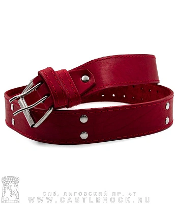 ремень кожаный полотно (клепки, красный, широкий)