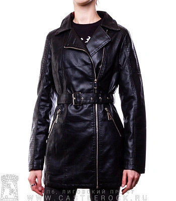 куртка женская к/з удлиненная (косая молния, стеганые вставки) а2032