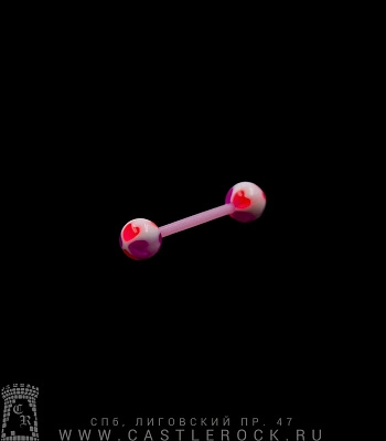Штанга Биофлекс с Акриловыми Шариками Сердечки (розово-фиолетовая) 1,6 х 16 х 6/6