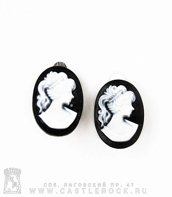 клипсы камея с девушкой (черно-белые)