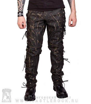 штаны кожаные "first" со шнуровкой (искусственное старение)