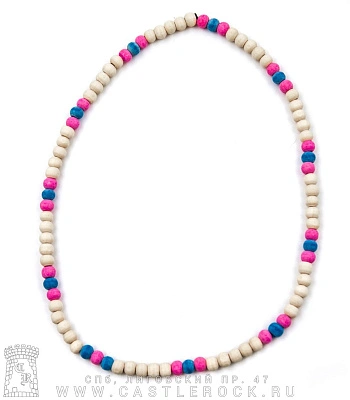 бусы деревянные бежевые с голубым и розовым (6 мм)