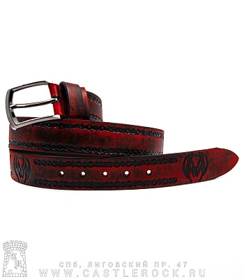 ремень кожаный летучая мышь (черно-красный)