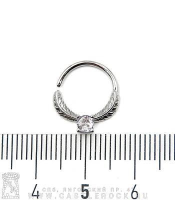 Кольцо для носа Разжимное с Листьями и Стразом (прозрачным) 1 х 10