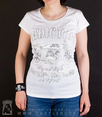 женская футболка addiction мотоцикл "some thing don't change" (белая)