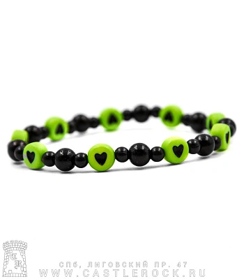 фенечка на резинке бусины сердечки (зеленые)