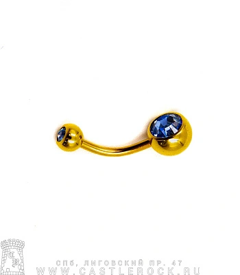 Банан Сталь Золотистый с Шариками со Стразами (синими светлыми) 1,6 х 11 х 5/8