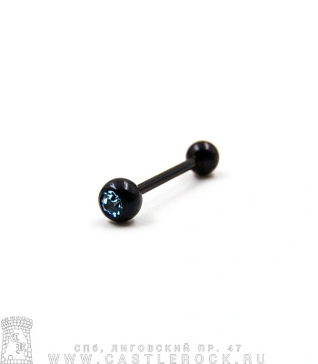 Штанга Сталь Черная с Шариками со Стразом (голубым) 1,6 х 16 х 5/6