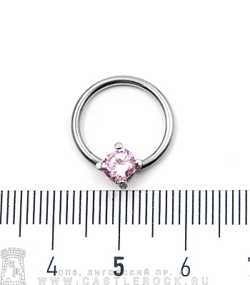 Кольцо BCR Сталь со Стразом (розовым) 1,6 х 13 х 7
