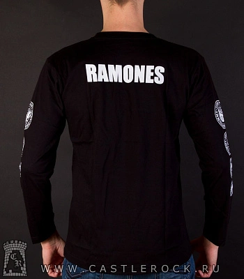 футболка ramones (лого ч/б, надпись белая) д/р