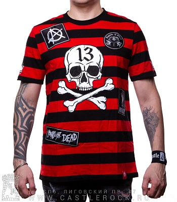 футболка княzz череп 13 (с нашивками, черно-красная)