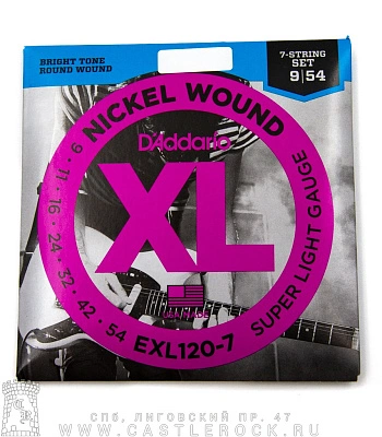 струны d'addario никелированные для электрогитары (семиструнной) exl120-7