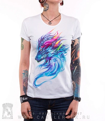 женская футболка волк морской (белая, светится)