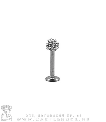 Лабрет Сталь с Шариком в Стразах (прозрачных) 1,2 х 8 х 3,5