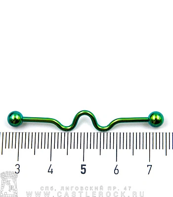 Штанга Индастриал Сталь Зеленая с Шариками и Зигзагом 1,6 х 38 х 5/5