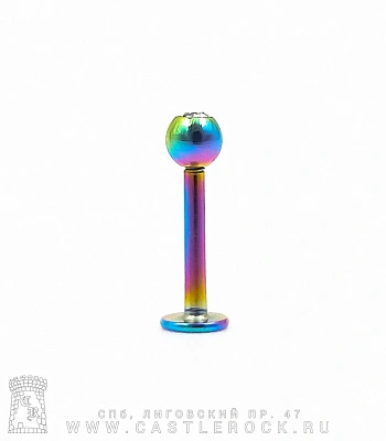 Лабрет Сталь "Бензиновый" с Шариком со Стразом (прозрачным) 1,2 х 8 х 3