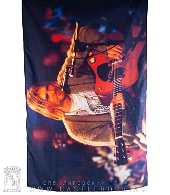 постер тканевый nirvana kurt cobain (с гитарой, горизонтальный)
