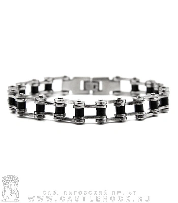 браслет стальной цепь мотоциклетная (черные вставки, 12 мм)