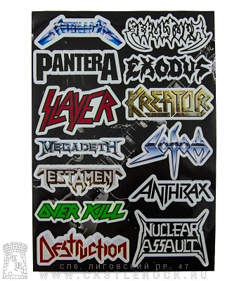 набор наклеек логотипы групп trash metal (стикерпак)