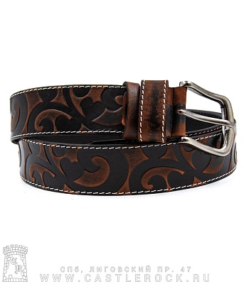 ремень кожаный узор 11 (сердца, коричневый)