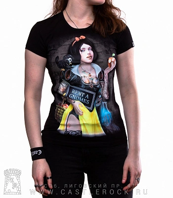 женская футболка белоснежка в тату "rent a gnomes" (светится)