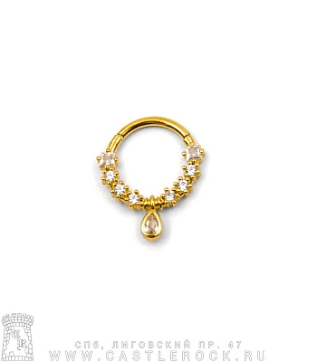 Кликер для септума Сталь Золотистый Капля (стразы прозрачные)