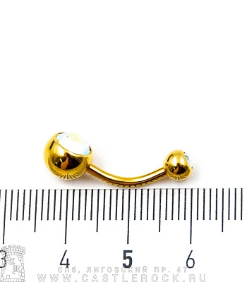 Банан Сталь Золотистый с Шариками со Стразами (перламутровыми) 1,6 х 11 х 5/8