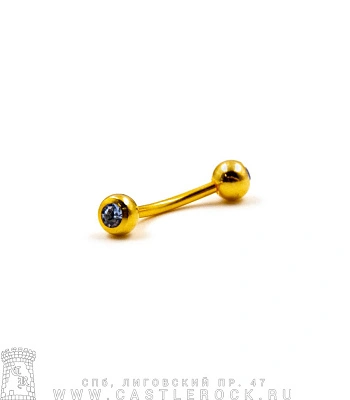 Микробанан Сталь Золотистый с Шариками со Стразами (синими светлыми) 1,2 х 10 х 4/4