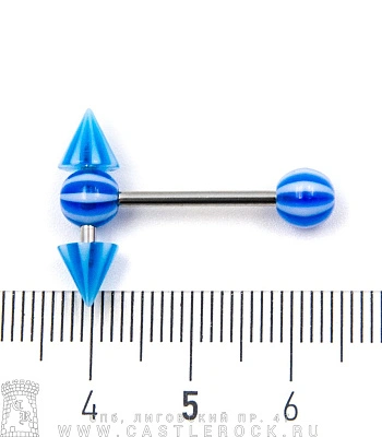 Штанга Сталь с Акриловыми Шариками и Конусами (полосатыми, голубыми) 1,6 х 16 х 6/20