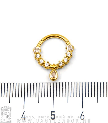 Кликер для септума Сталь Золотистый Капля (стразы прозрачные)