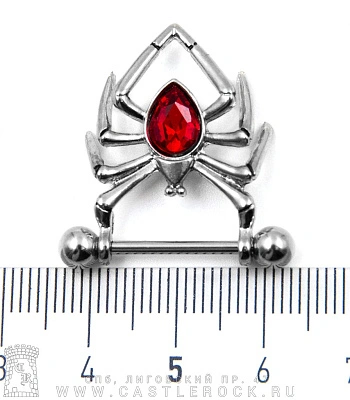 Штанга Сталь Паук (страз красный) 1,6 х 18 х 5/5