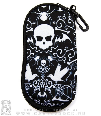чехол для очков черепа и готические символы (ч/б)