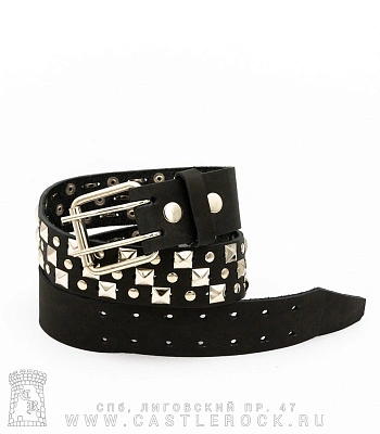 ремень кожаный 3 ряда пирамиды, клепки (диагональ)