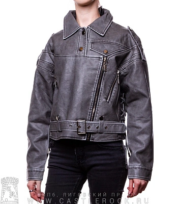 косуха женская к/з оверсайз а5125 (шнуровка, серая)