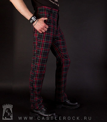 брюки клетка зеленая темная с красным (крупная)