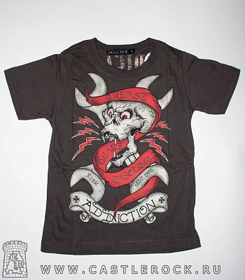 футболка детская addiction череп и гаечные ключи "grease gears gasoline"
