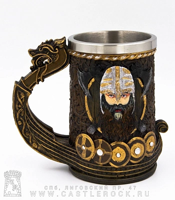 кружка корабль викингов драккар (коричневая)