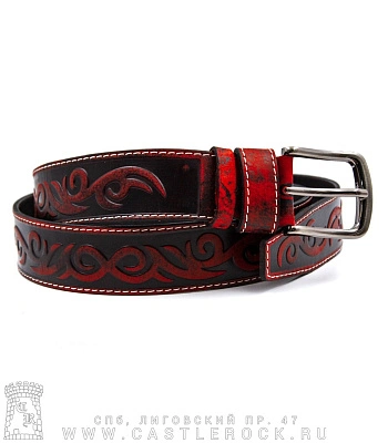 ремень кожаный узор 23 (черно-красный)
