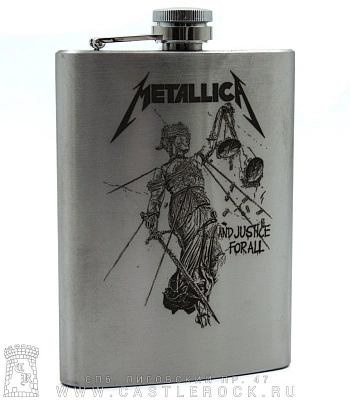 фляга стальная с гравировкой metallica "and justice for all" 8 oz