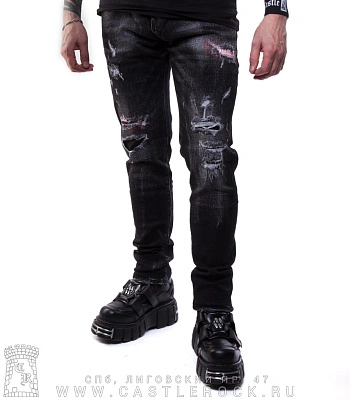джинсы черные (протертые, с прострочкой)